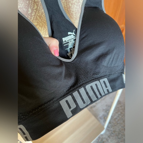 Puma Padded Racerback Structured Black and Gray Signature Sports Bra - Picture 4 of 10
